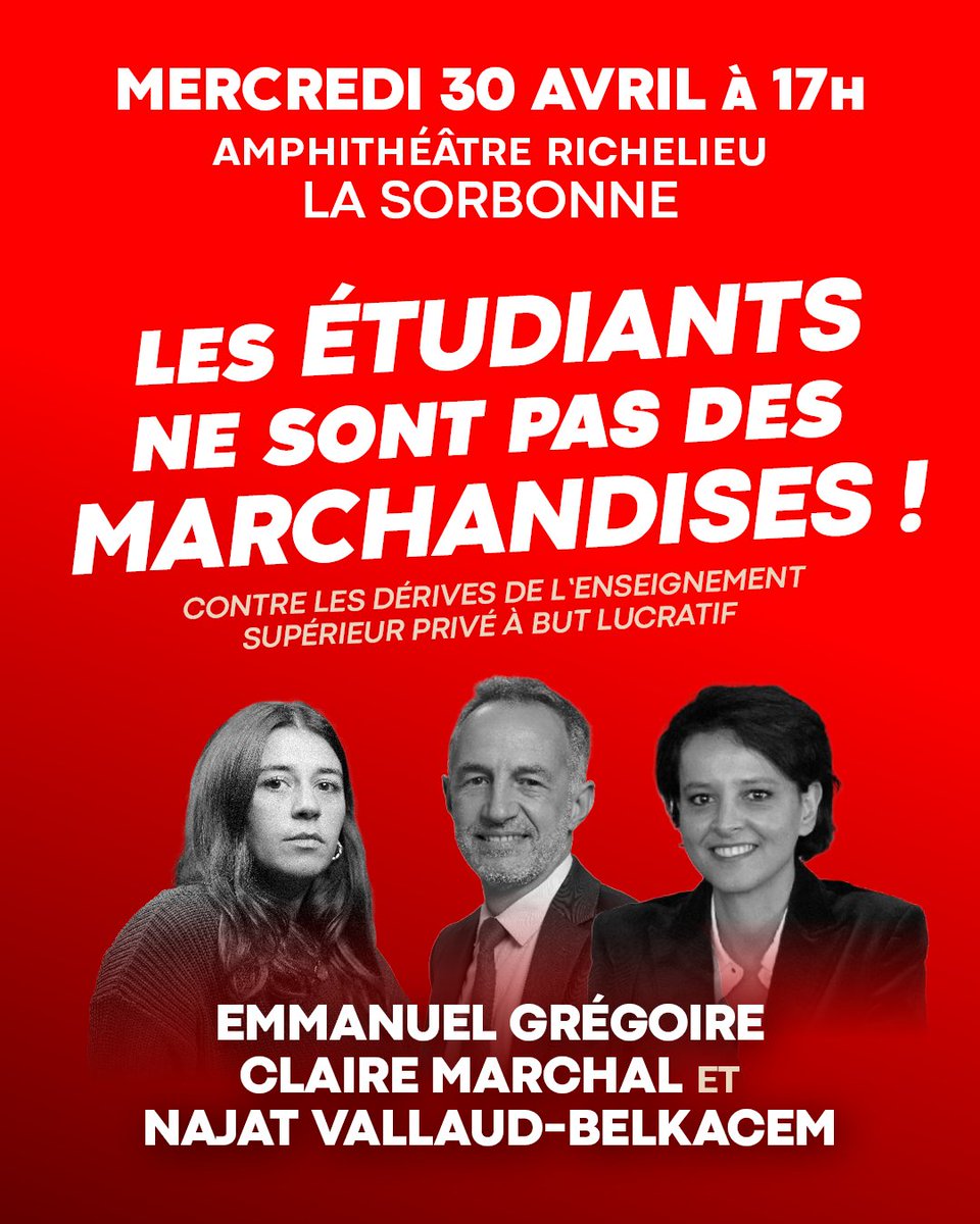 🎓 Les étudiants ne sont pas des marchandises ! Alerte sur les dérives de l'enseignement supérieur privé à but lucratif

Conférence à la Sorbonne avec Claire Marchal, autrice du livre-enquête, "Le Cube", sur les dérives du secteur, et <a href="/najatvb/">Najat Vallaud-Belkacem</a>, ancienne ministre de l'Éducation