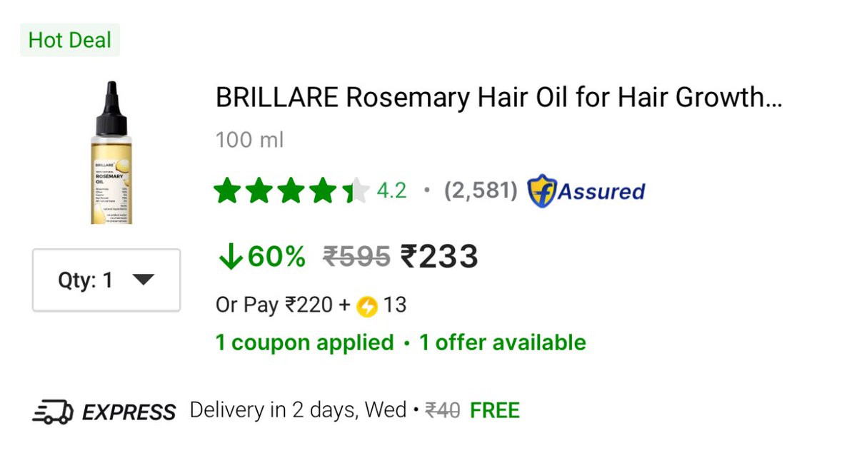 Brillare Rosemary Hair Oil, 100ml for ₹233.

fkrt.lt/1oDTd