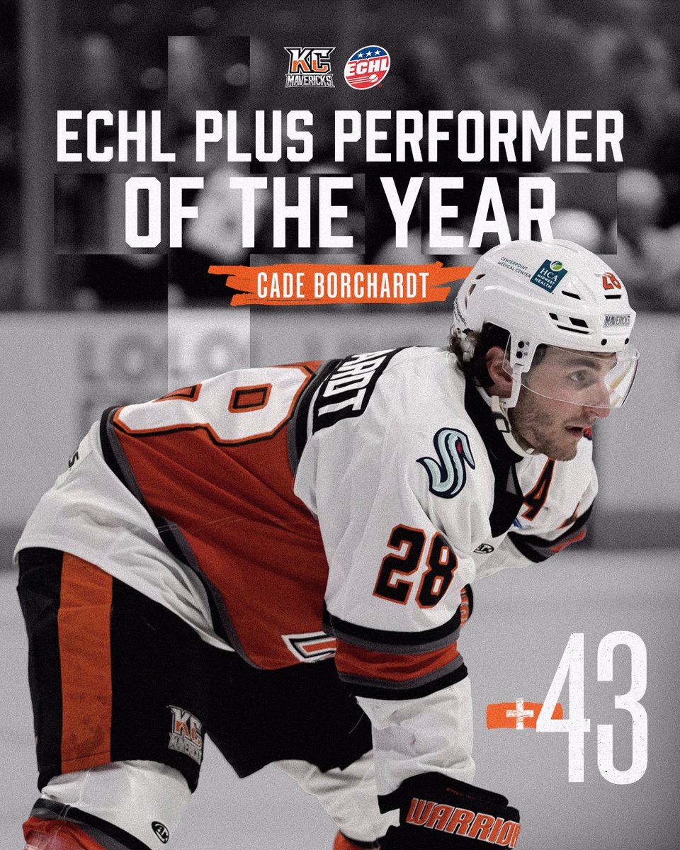 The ECHL Plus Performer of the Year goes to none other than Cade Borchardt!

With an incredible +43 plus/minus rating, Borchardt has been a force all season—and he’s definitely one to watch in the Kelly Cup Playoffs!

Read more—> kcmavericks.com/news/2025/04/c…

<a href="/ECHL/">ECHL</a>