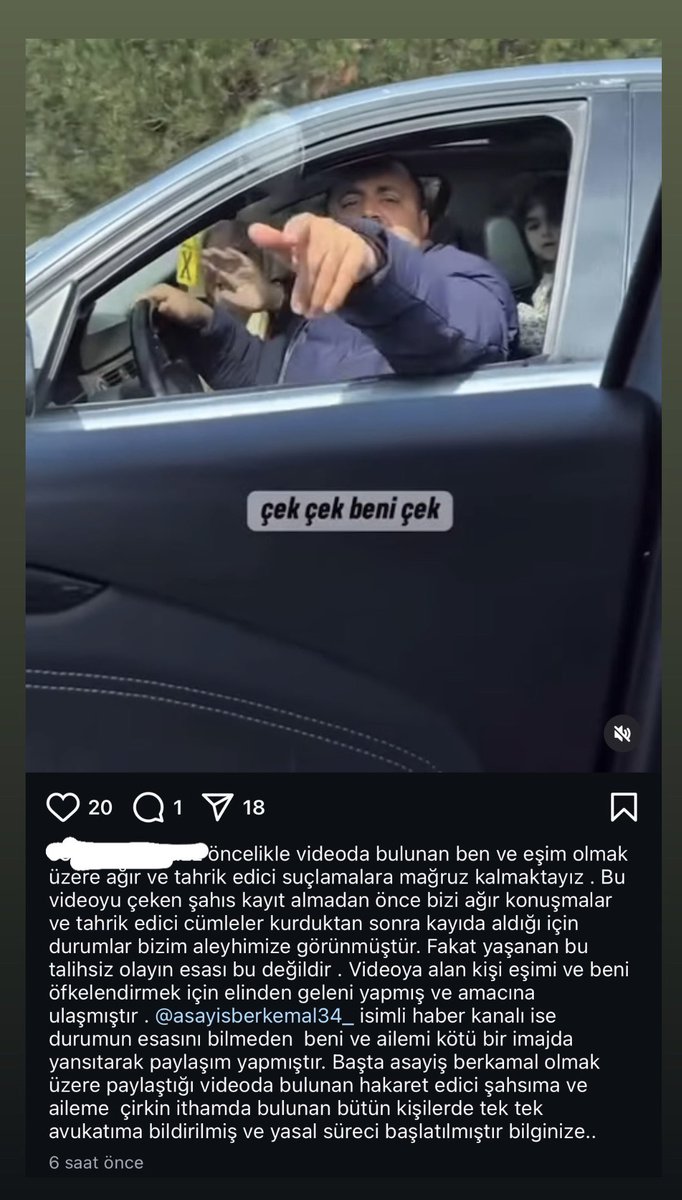 Emniyet şeridini kullanarak kendilerine yol vermeyen sürücüye küfür ve tehditler savuran aile videoyu kendi hesaplarında paylaşarak videoyu çeken kişinin kendilerini öfkelendirmek için elinden geleni yaptığını iddia etti. Ve yine bu konudan beni sorumlu tuttular. O videonun