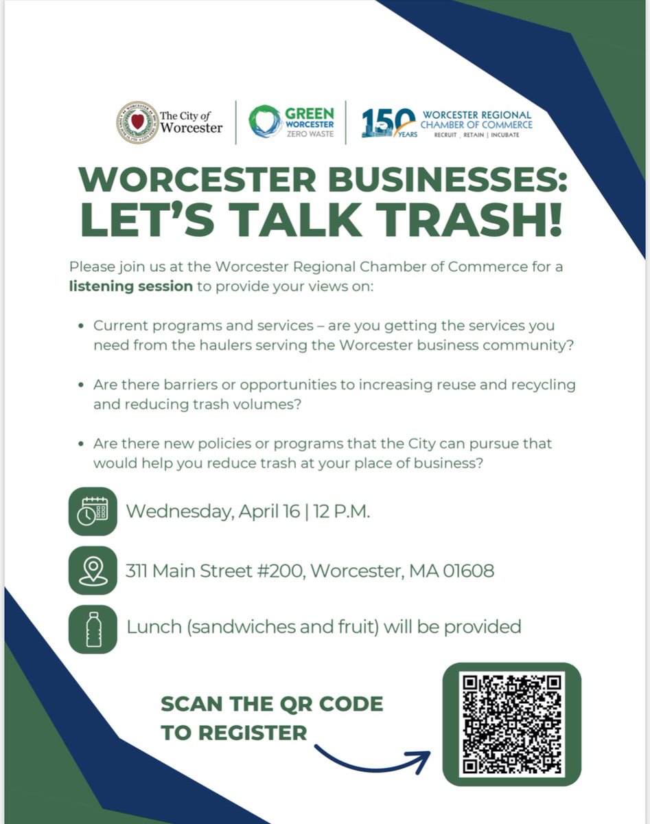 Rep. David LeBoeuf (@davidleboeuf) on Twitter photo Do you like to talk trash? ♻️🗑️
This Wednesday <a href="/TweetWorcester/">City of Worcester</a> & <a href="/chamberworc/">Worcester Chamber</a> are hosting a listening session for small business owners on ways to improve services. 12pm and lunch is provided.
More info below ⬇️
#MAPoli #MALeg Do you like to talk trash? ♻️🗑️
This Wednesday <a href="/TweetWorcester/">City of Worcester</a> & <a href="/chamberworc/">Worcester Chamber</a> are hosting a listening session for small business owners on ways to improve services. 12pm and lunch is provided.
More info below ⬇️
#MAPoli #MALeg