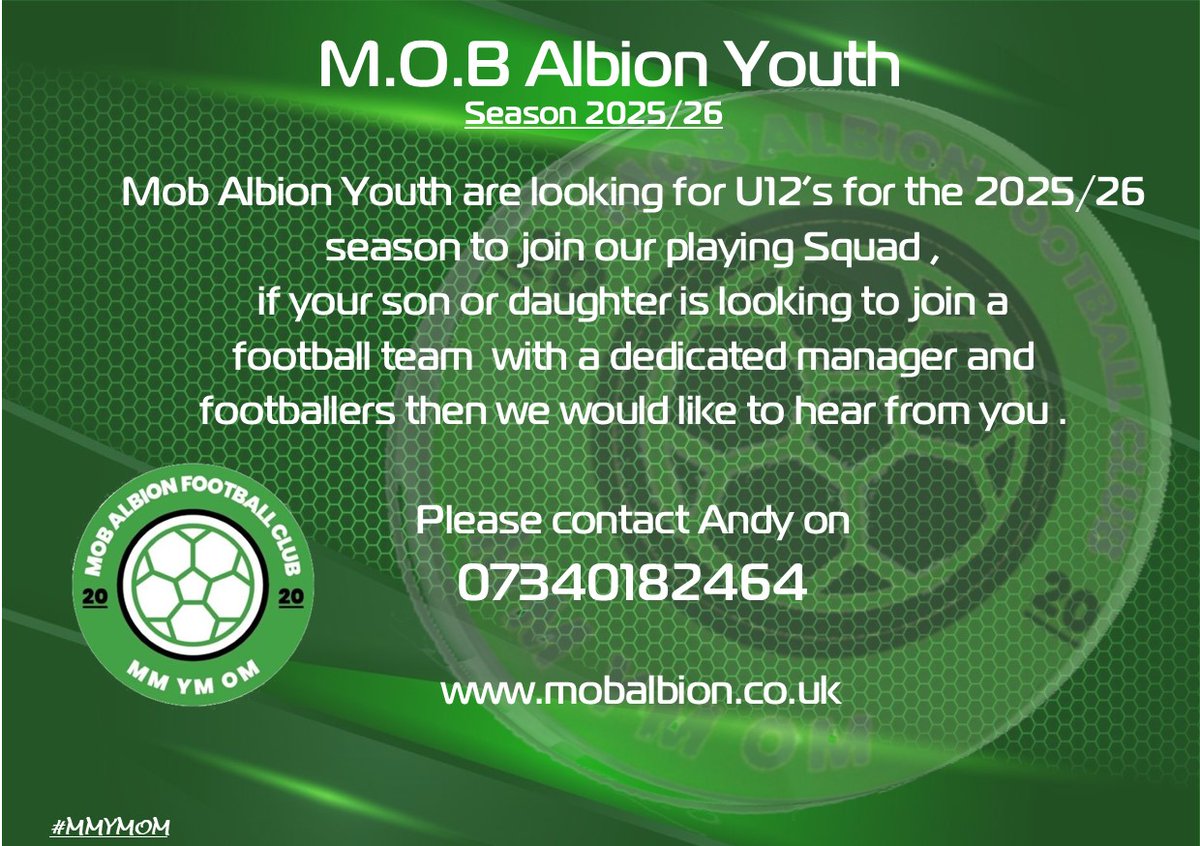 A fantastic opportunity to join our U12s side for next season, please contact Andy for more details.