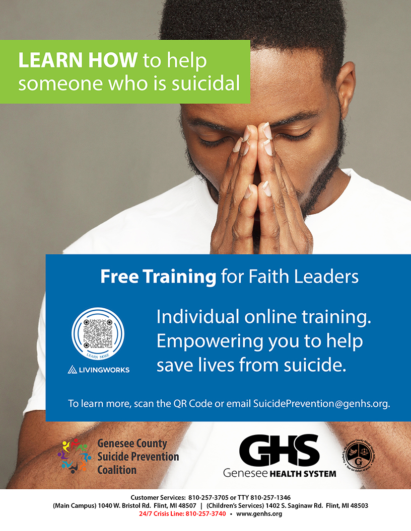 LivingWorks Faith is a 5-6 hour online, self-paced training for faith leaders, clergy, staff, and volunteers. GHS has been able to secure grant funding to provide this opportunity (value of $150 per training license) for no cost!

Learn more at genhs.org/LivingWorksFai….