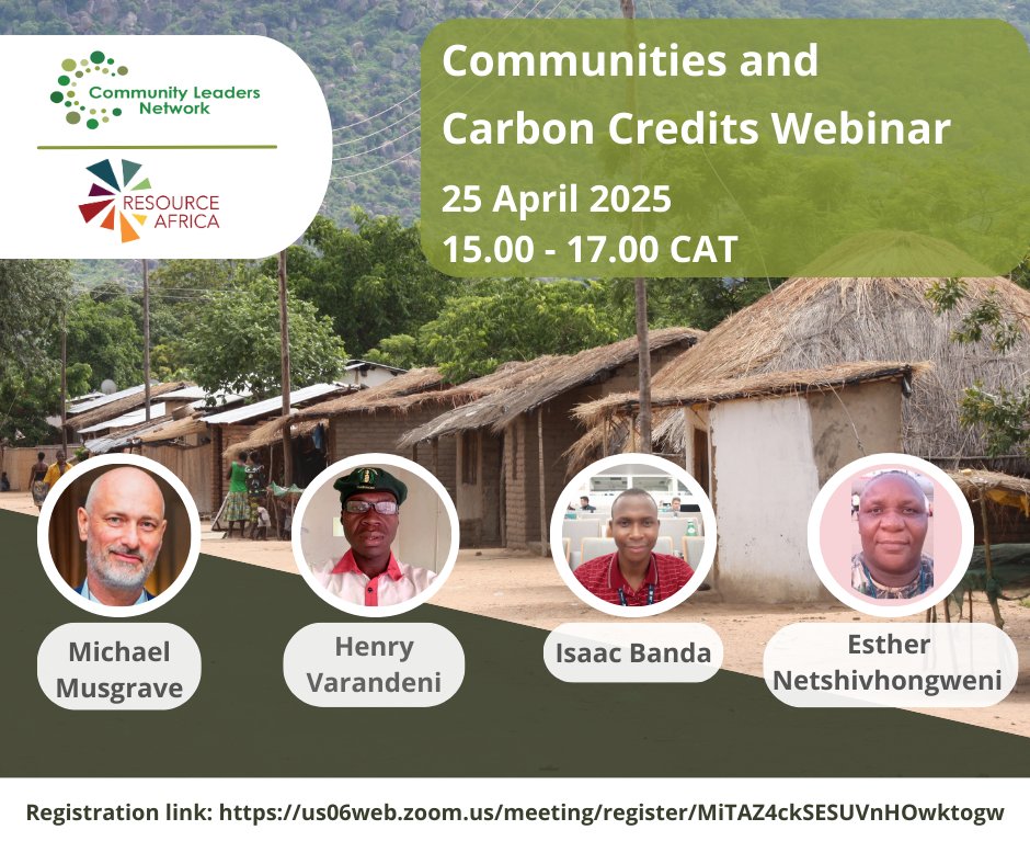 Webinar announcement! 📢📢📢
We have FOUR exciting speakers to tackle the huge topic of carbon credits - from the perspective of African rural communities. Save the date and time! Register here: us06web.zoom.us/meeting/regist…
