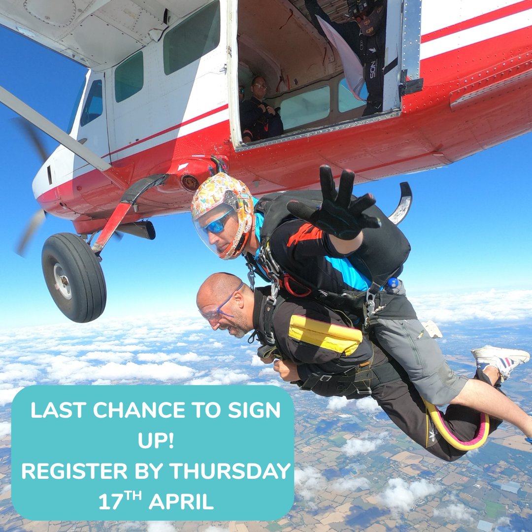 The Sick Children's Trust (@thesct) on Twitter photo This is your last chance to sign up for our skydive 🛩️🪂 challenge!
Whether you're craving an adrenaline rush or simply want to give back, this is your chance to make a difference in the most thrilling way. 
You only have until this Thursday to sign up sickchildrenstrust.org/events/skydivi… This is your last chance to sign up for our skydive 🛩️🪂 challenge!
Whether you're craving an adrenaline rush or simply want to give back, this is your chance to make a difference in the most thrilling way. 
You only have until this Thursday to sign up sickchildrenstrust.org/events/skydivi…