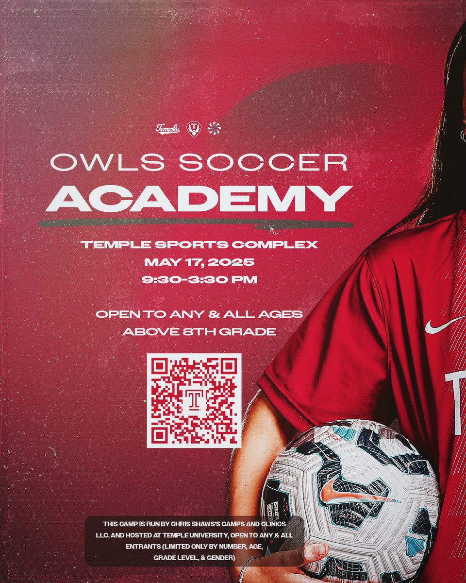 Mark your calendars 🗓️!!

Come out May 17th for Coach Shaw’s Owls Soccer Academy.

🔗: owlssocceracademy.totalcamps.com/About%20Us

#GoOwls🦉