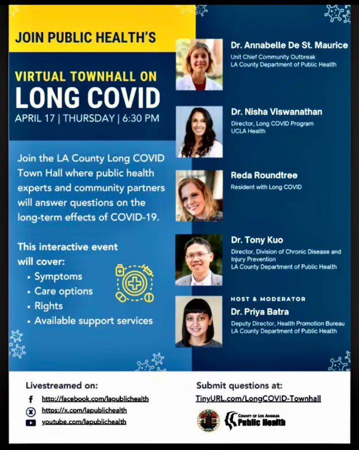 The response to COVID/Long Covid from LA County has been nonexistent. Thanks to relentless public comment from myself and others, they're now having a townhall on Long Covid

Submit tough questions and hold them accountable for their failures

tinyurl.com/LongCovid-town…