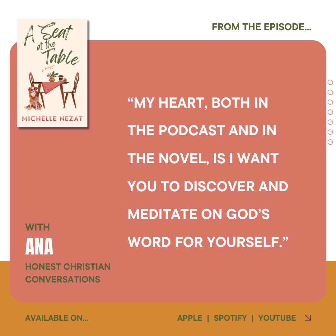 michellenezat's tweet image. I’m on tour! A podcast tour, that is. Ana from "Honest Christian Conversations" interviewed me recently.

Listen in by visiting 
michellenezat.com/booktour

or directly on Ana's YouTube channel 
youtube.com/@honestchristi…