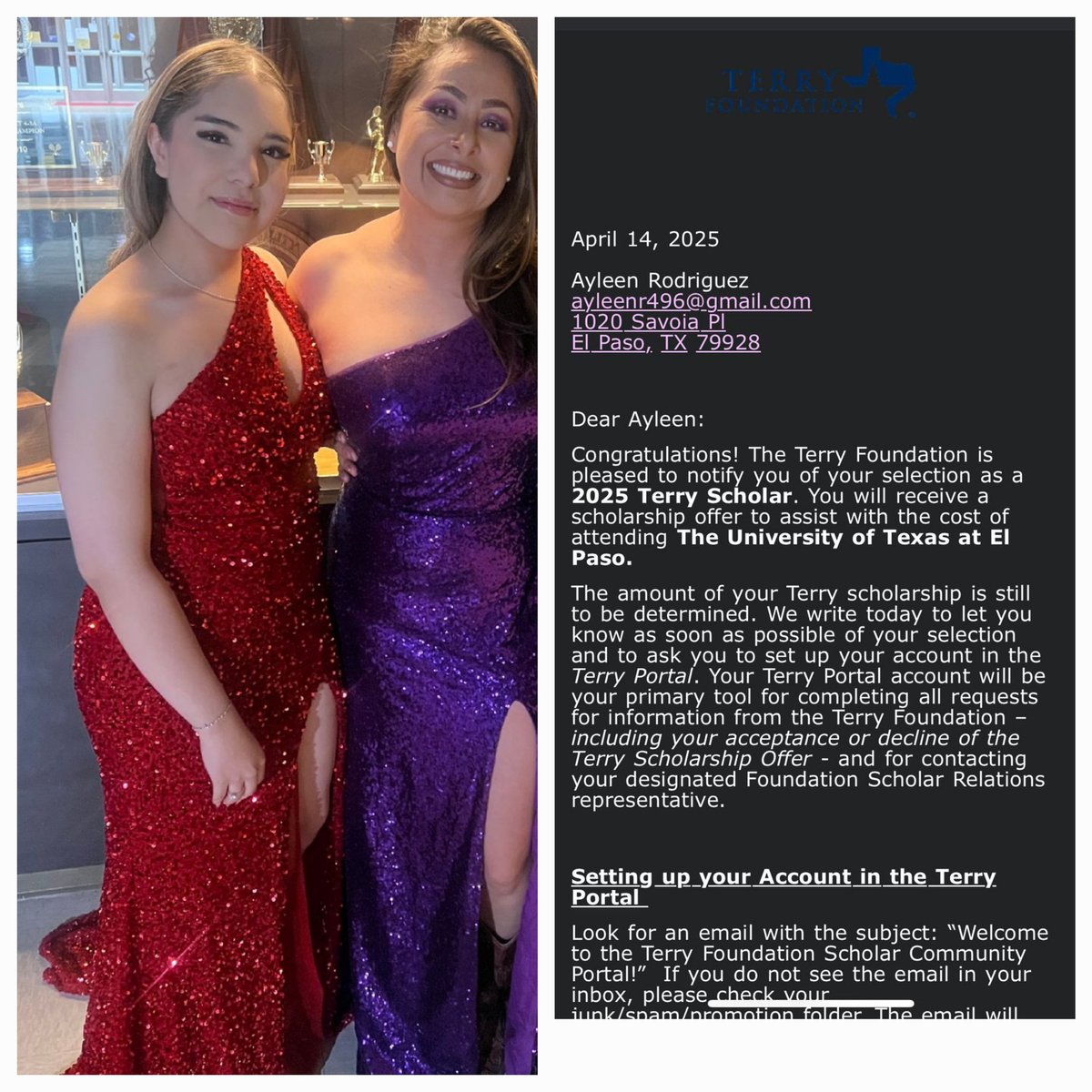 I am beyond excited, honored,  and proud of what Ayleen Rodriguez has accomplished.  She is the first ever Terry Scholarship awardee of Tornillo. My 6th grade student arrived here with only goals and dreams and is ready to take on the world.  <a href="/TerryScholars/">The Terry Foundation</a> <a href="/rvegab_TISD/">Rosy Vega-Barrio</a>