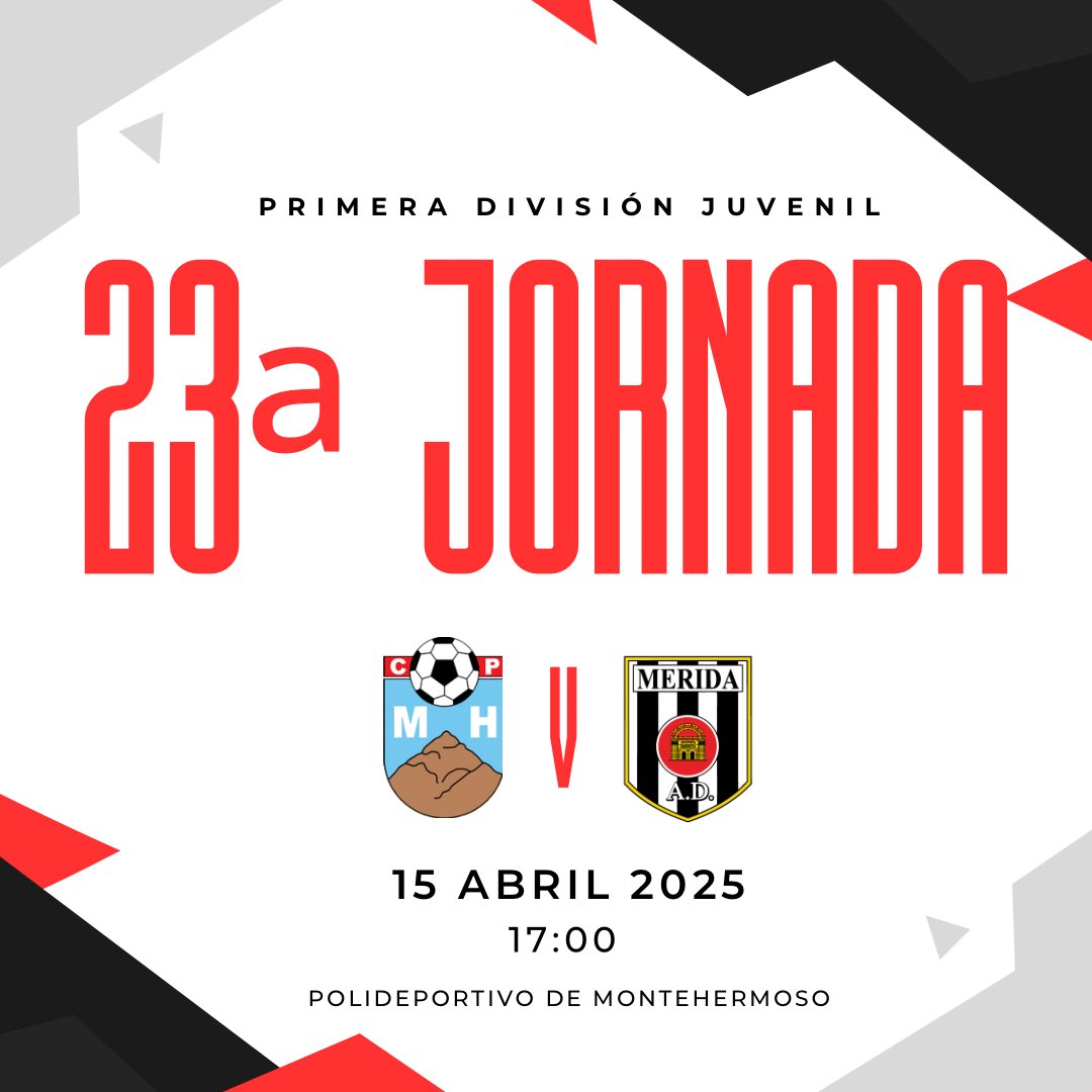 Cantera | Temporada 24/25

Mañana juega el Juvenil y necesita el apoyo de toda la afición para conseguir puntuar.

Está peleando por la salvación y tiene un partido muy duro ante el líder.

📅 Martes, 15 de abril
⏰ 17:00
🏆 Primera División Extremeña Juvenil
🆚 <a href="/Merida_AD/">A.D. Mérida</a> B