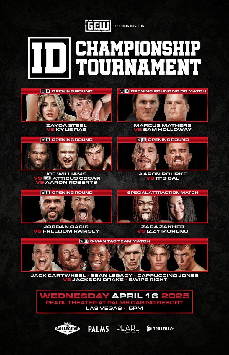 WWE ID (@wweid) on Twitter photo The WWE ID Title Tournaments kick off today!
Tickets will be available at the door when <a href="/GCWrestling_/">GameChangerWrestling</a> presents The ID Tournament at <a href="/collective2025/">TheCollective2025</a>
Info: eventbrite.com/e/gcw-presents… The WWE ID Title Tournaments kick off today!
Tickets will be available at the door when <a href="/GCWrestling_/">GameChangerWrestling</a> presents The ID Tournament at <a href="/collective2025/">TheCollective2025</a>
Info: eventbrite.com/e/gcw-presents…