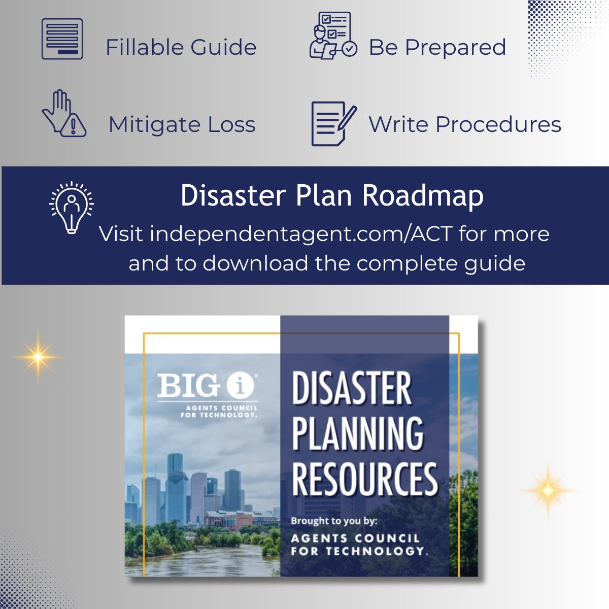 ACT4Agents's tweet image. Stay Ready, Stay Safe! Explore ACT's updated disaster guide for business continuity. Access resources, checklists, and templates. Download: hubs.la/Q03hdxz50 #DisasterPlan #ClientService #InsuranceIndustry #ACT4Agents
