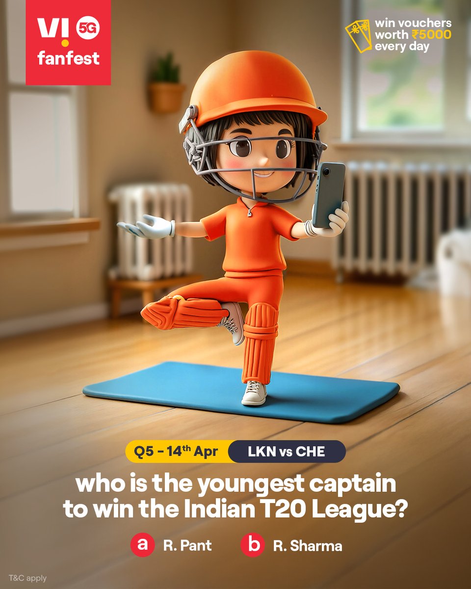 Cricky is testing your cricket IQ 🏏💡
Comment #Vi5Gfanfest with the right answers to all 5 questions today and stand a chance to win vouchers worth ₹5,000 🎟️✨🏆
.
.
#ChallengeAlert #WinPrizes #Quiz #ParticipateAndWin #LKNvsCHE #Lucknow #Chennai
