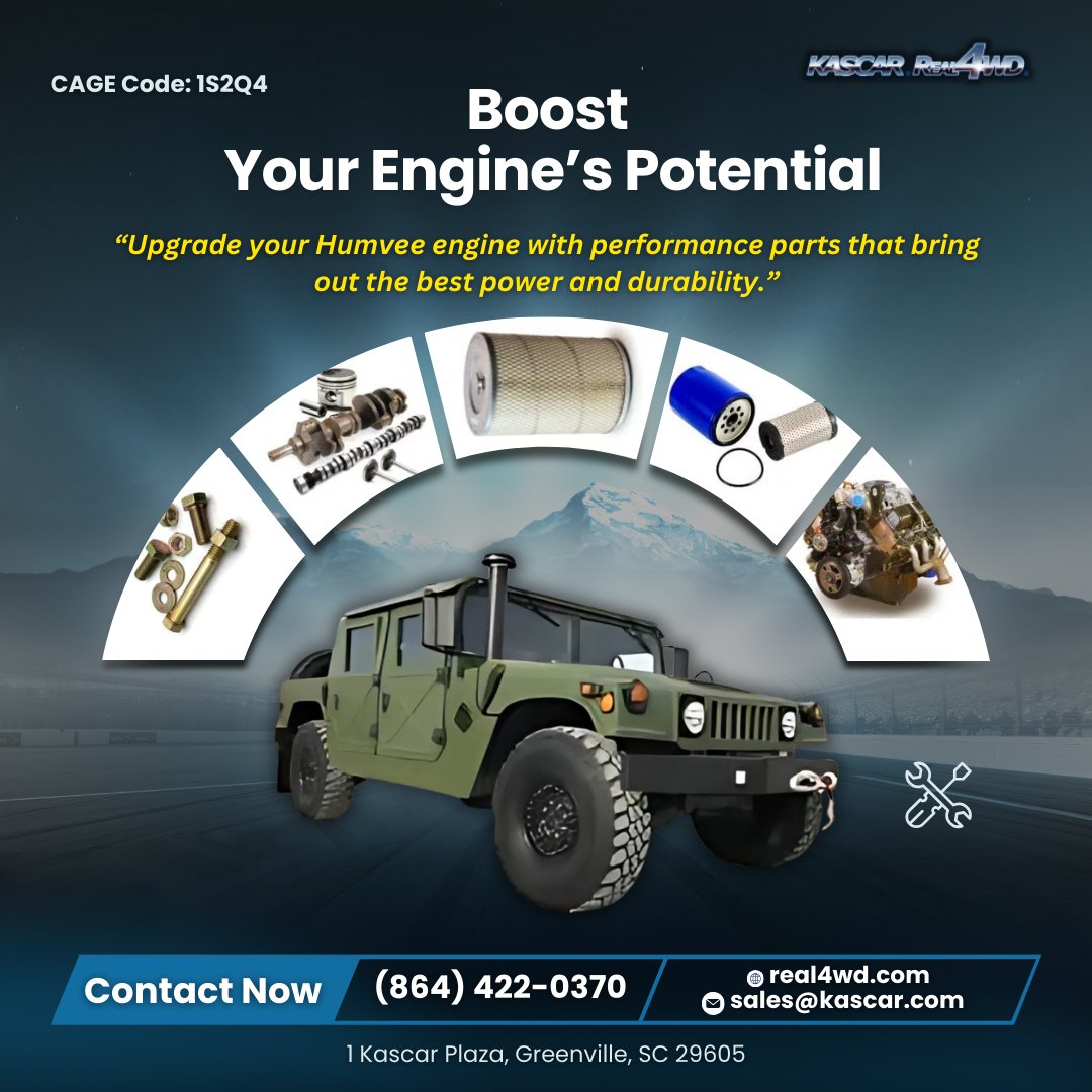 real4wd_kascar's tweet photo. Engine Performance Upgrades
Boost Your Humvee’s Power with Engine Upgrades!  🔥
 Maximize performance with top-tier engine parts for unmatched reliability. 

📞 (864) 422-0370 | 🌐 https://t.co/5x3jE5L6AZ | 📧 sales@kascar.com
 #EngineUpgrades #PerformanceBoost #Real4WD https://t.co/AWLMepiKzS