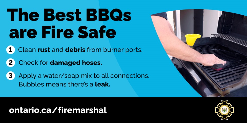 The best kind of #BBQ is a SAFE BBQ. ➡️ Avoid a spoiled meal or worse, a BBQ fire by checking for damaged hoses. Apply a water/soap mix to all connections. If it bubbles there’s a leak. Place your BBQ away from wooden fences and walls, and anything that burns.  

 #BBQSeason