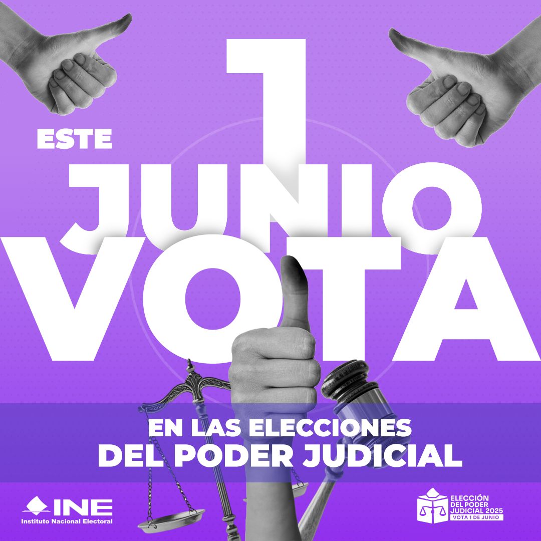 📅 ¡Recuerda! Este 1 de junio es tu oportunidad para decidir el futuro de la justicia. Vota y haz que tu voz cuente. 🗳️

#VotaPoderJudicial2025mx