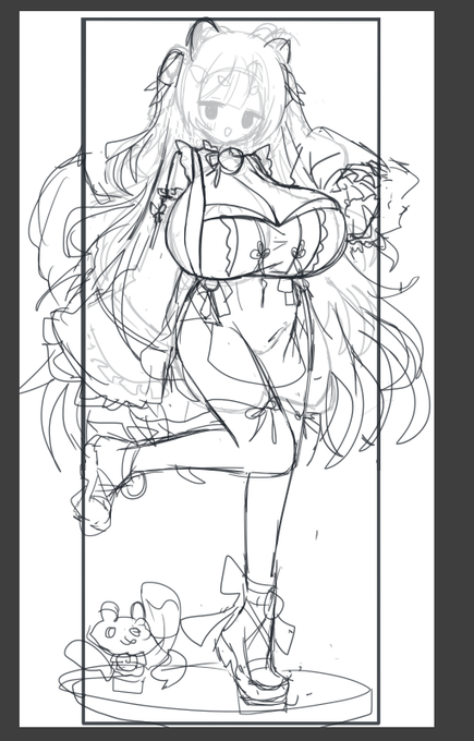 バストアップ絵でトリミングするのに何故か全身描いてる…立ち絵風にして一人で楽しんでいる…w🍃🦡 