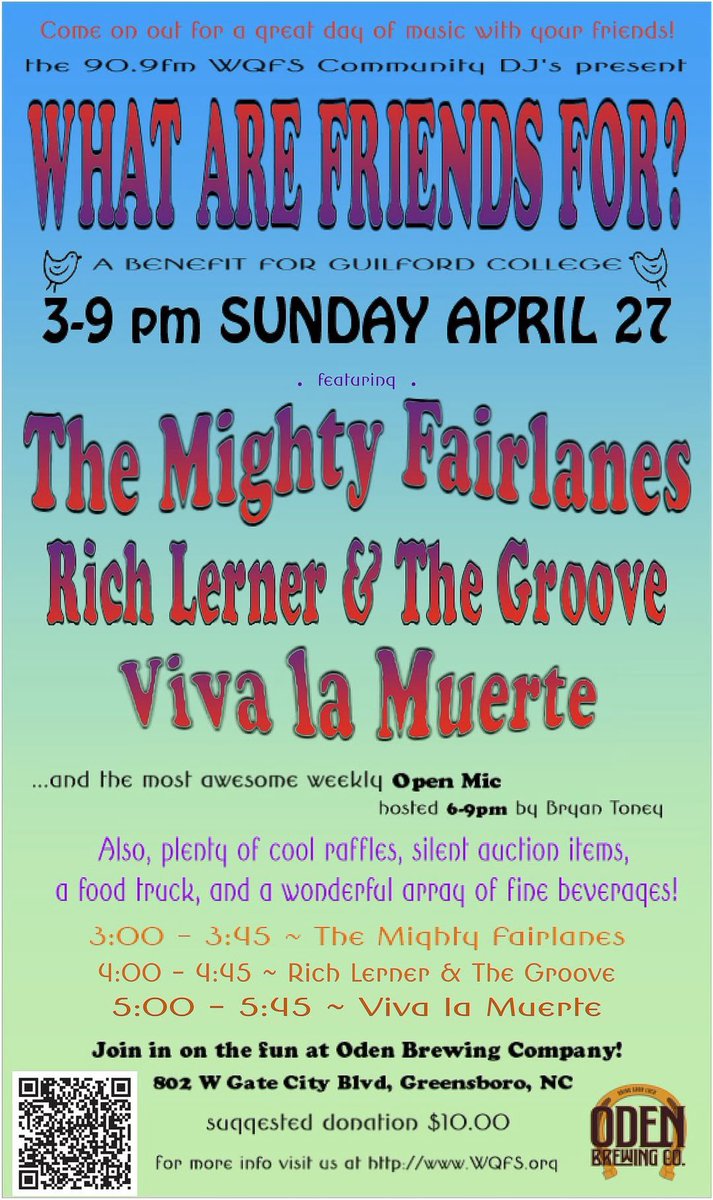 Kind friends,

Before there was counterculture, Deadheads, and hippies, there were "kind friends," otherwise known as Quakers. On April 27th, WQFS Greensboro is holding a benefit for Greensboro's kind friends over in Quaker land: Guilford College.
