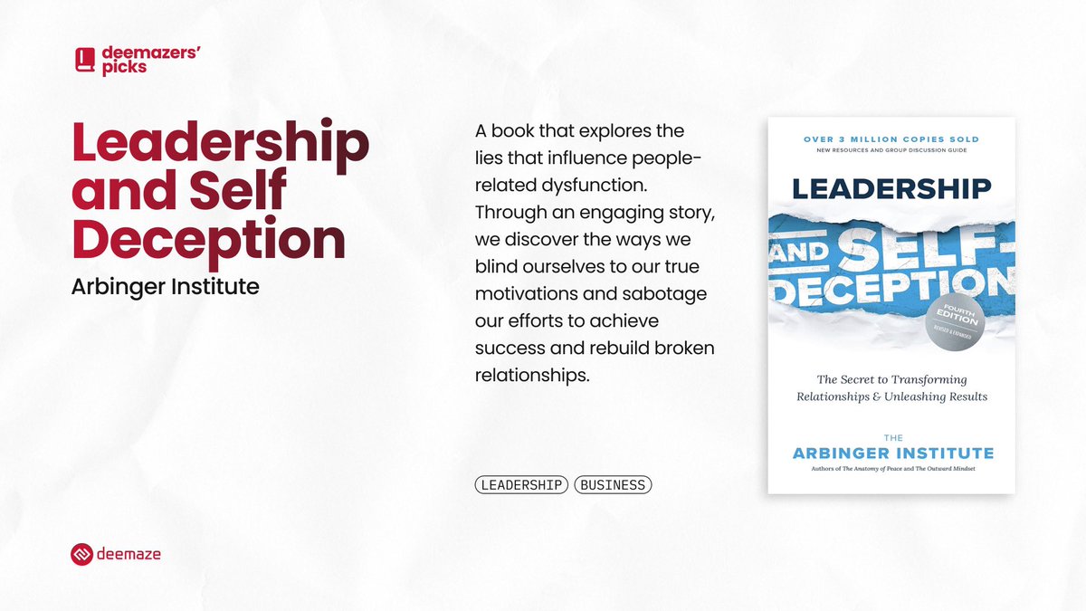 This week’s pick: Leadership and Self Deception — a challenging read, written for the ones who enjoy looking at multiple perspectives on a situation or problem. Have you read it yet? 🤔💭
We’d love to hear your thoughts on it or any other recommendations you have! 📖