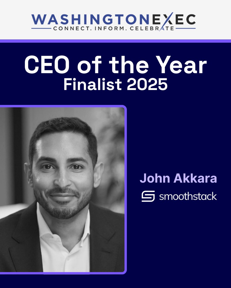 Smoothstack's tweet image. We’re proud to share that our CEO, John Akkara, is a finalist for CEO of the Year in the 2025 Chief Officer Awards by @WashingtonExec! A true visionary driving innovation and opportunity in tech workforce development.
🔗 bit.ly/4judVdJ
#CEOoftheYear #Smoothstack