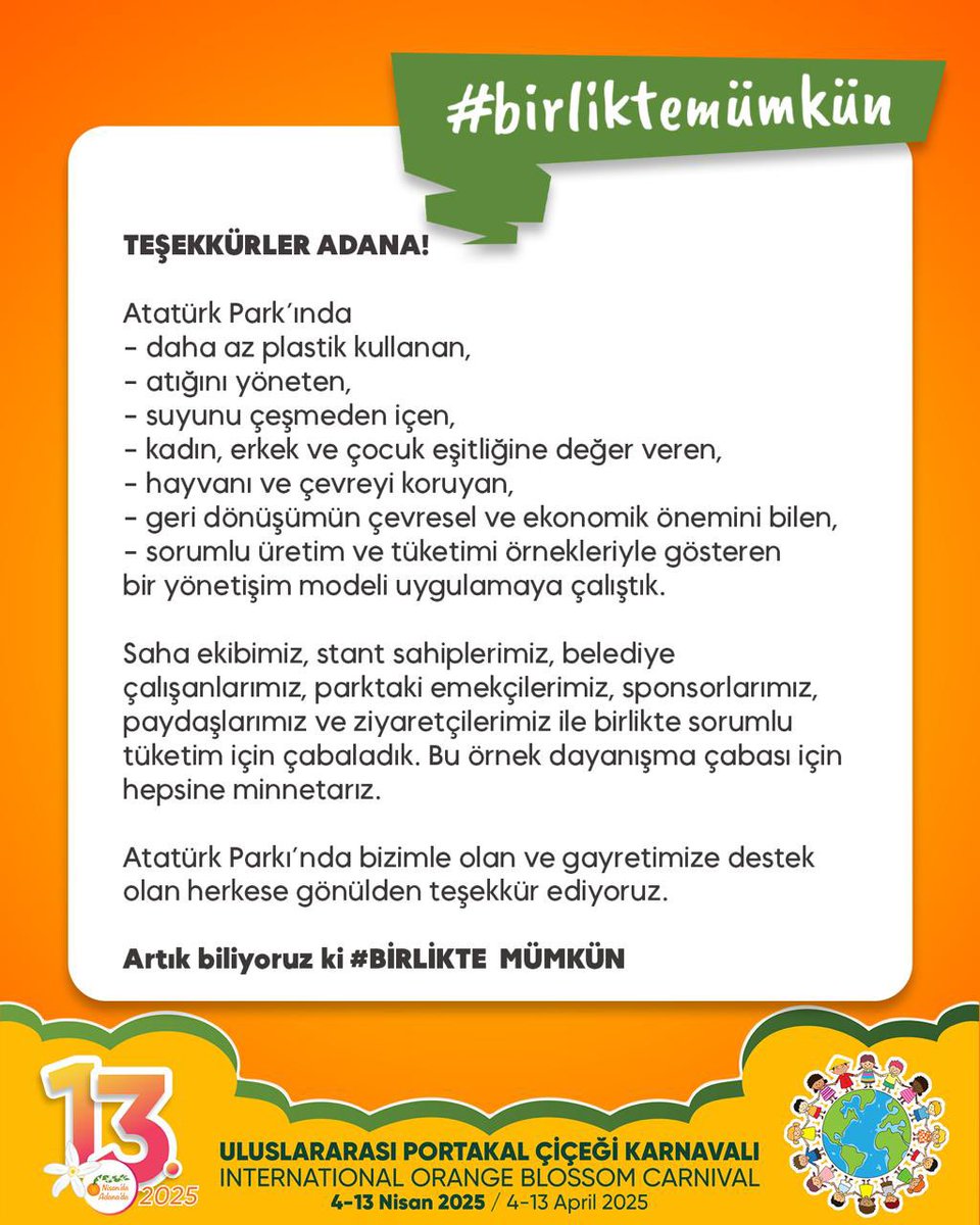 Atatürk Parkı’nda daha sürdürülebilir, daha eşitlikçi ve daha sorumlu bir yaşam için hep birlikte güzel bir adım attık.
Geri dönüşümden eşitliğe, su tasarrufundan hayvan haklarına kadar örnek bir yönetişim modeli ortaya koyduk.
Destek olan herkese yürekten TEŞEKKÜRLER!