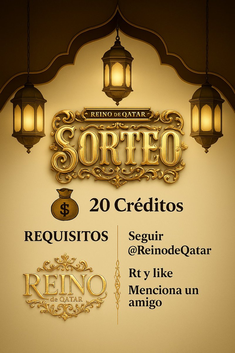 Reino de Qatar (@reinodeqatar) on Twitter photo ¡SORTEO NUEVO POR 20C!
Para participar es sencillo solo debes:
✨Dar RT y Like a este tweet.
✨Seguir a <a href="/ReinoDeQatar/">Reino de Qatar</a>
✨Etiquetar a un amigo
Finaliza el 18/04/2025 ¡Suerte!✨ ¡SORTEO NUEVO POR 20C!
Para participar es sencillo solo debes:
✨Dar RT y Like a este tweet.
✨Seguir a <a href="/ReinoDeQatar/">Reino de Qatar</a>
✨Etiquetar a un amigo
Finaliza el 18/04/2025 ¡Suerte!✨