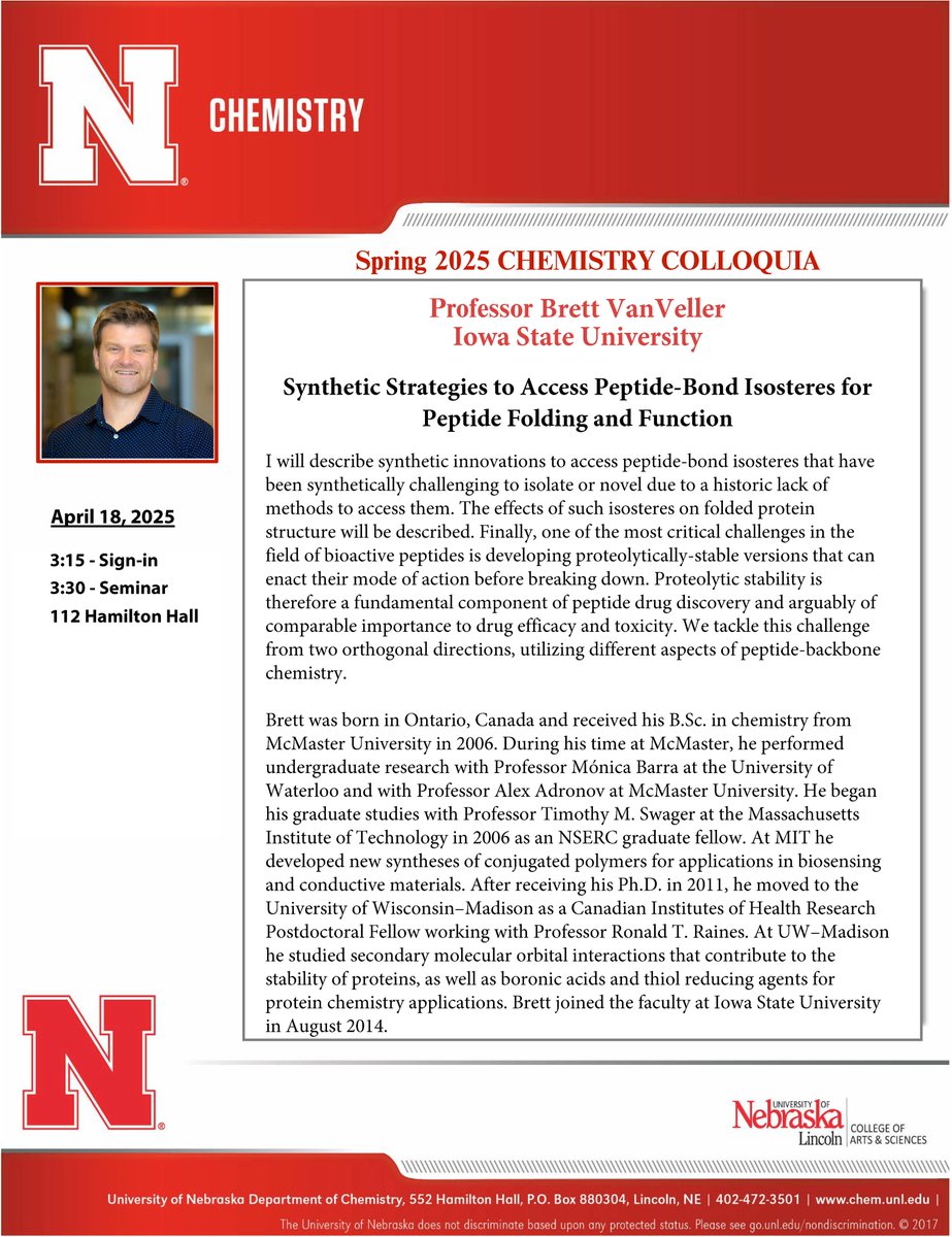 This Friday, April 18, we have Professor Brett VanVeller from Iowa State University joining us as our colloquium speaker. Seminar begins at 3:30pm in room 112 Hamilton Hall!