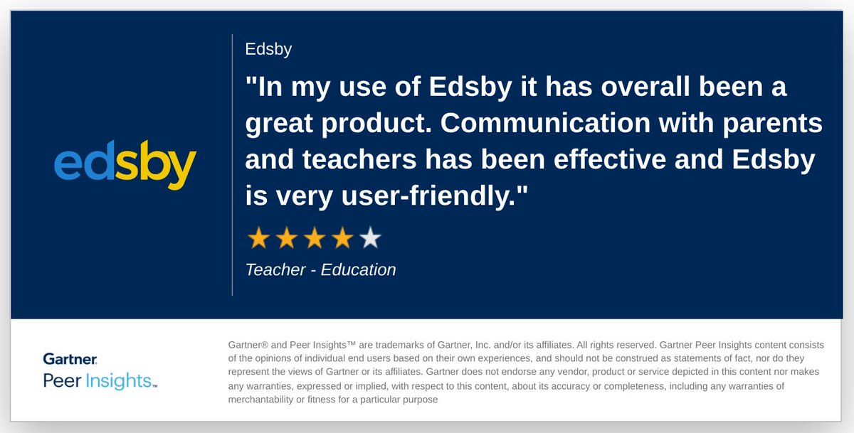 Teacher in the Education Industry gives <a href="/Edsby/">Edsby</a> 4/5 Rating in Gartner Peer Insights™ K-12 Education Learning Management Systems Market. Read the full review here: hubs.la/Q03hf_K70

#gartnerpeerinsights #edtech #edtechchat #edchat #CDNed #SKed #ONed