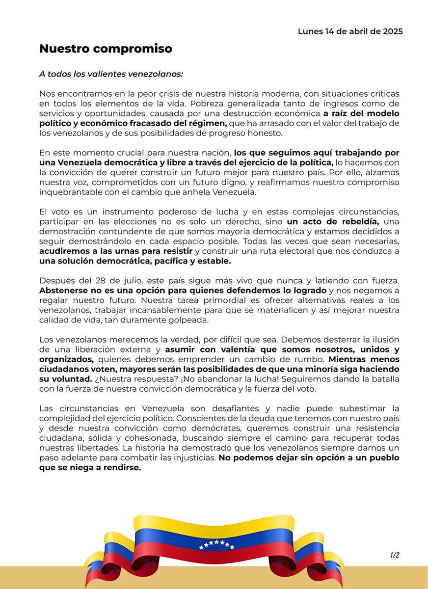 Jesussuarezve's tweet photo. Nunca declinaremos en la lucha por recatar la democracia de nuestro país. Desde todos los escenarios posibles seguiremos dando la cara. Siempre en Resistencias #AquiNadieSeRinde #VenezuelaEsNuestraLucha https://t.co/nGVl6J3sHt