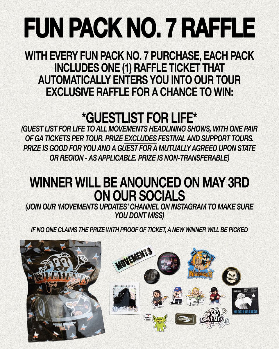 Tour merch is available now. Raffle Ticket Winner will be announced on May 3rd. movementsofficial.com