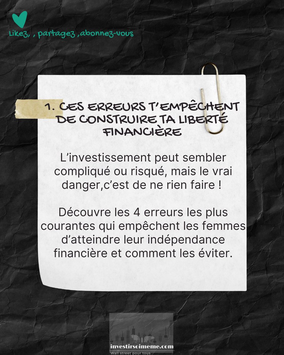 ISoimeme's tweet photo. Et toi quelle est l'erreur qui te bloque le plus ? 
Rdv sur instagram pour le résumé complet 
#business #businesswoman #investir #investirsoimeme #bourse #formation https://t.co/stTdIaP388