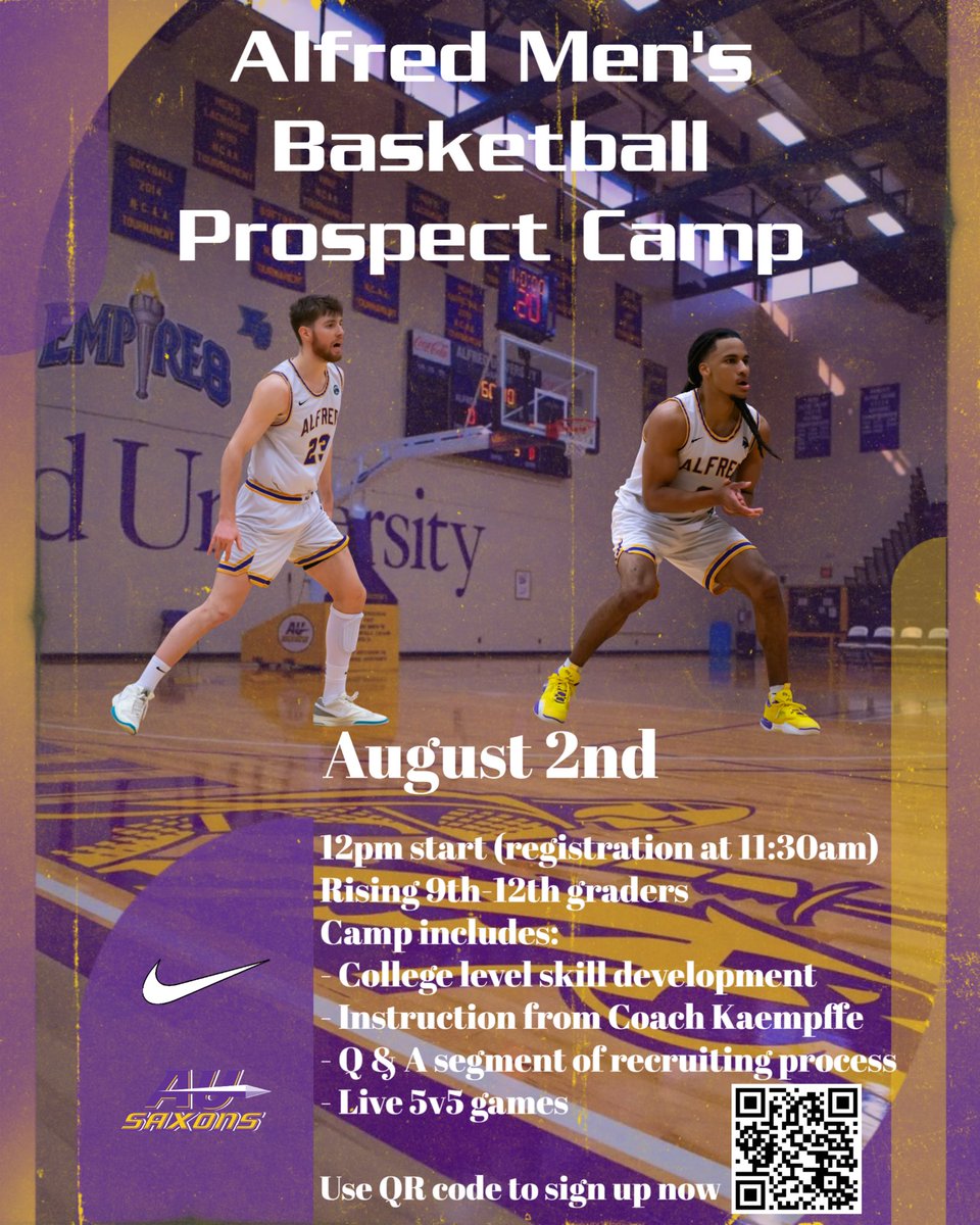 Our Prospect Camp date is set!🏀

The camp will include college level skill development, instruction from Coach Kaempffe &amp; staff, live 5v5 game play, and a Q&amp;A segment on the recruiting process.

Visit the link in our bio or scan the QR code to sign up now!