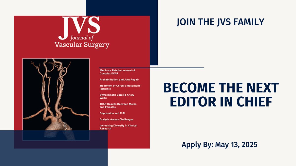Vascular SVS (@vascularsvs) on Twitter photo <a href="/JVascSurg/">Journal of Vascular Surgery</a> is seeking a new Editor-in-Chief! This is your chance to lead the premier international journal if you are passionate about advancing the medical, endovascular & surgical care of vascular diseases through scholarly publishing.
Apply Now: ow.ly/QpfK50VAgbW <a href="/JVascSurg/">Journal of Vascular Surgery</a> is seeking a new Editor-in-Chief! This is your chance to lead the premier international journal if you are passionate about advancing the medical, endovascular & surgical care of vascular diseases through scholarly publishing.
Apply Now: ow.ly/QpfK50VAgbW