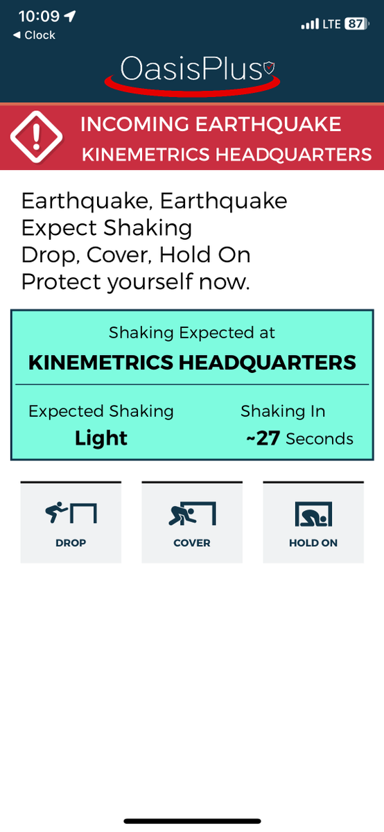 kinemetrics's tweet photo. Did You Feel It?
Here’s how the #OasisPlus mobile app from #Kinemetrics displayed the M5.2 Earthquake that hit 5 km south of #Julian, CA this morning!
The earthquake early warning alert was delivered as a mobile notification and an in-app screen.
https://t.co/lZ4Xo2Vx8C https://t.co/Ijhm62GWc9