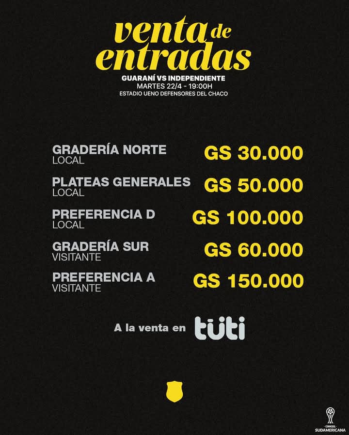 Adquiri con mucha anticipación para ticket Guaraní vs Independiente Copa Sudamericana .