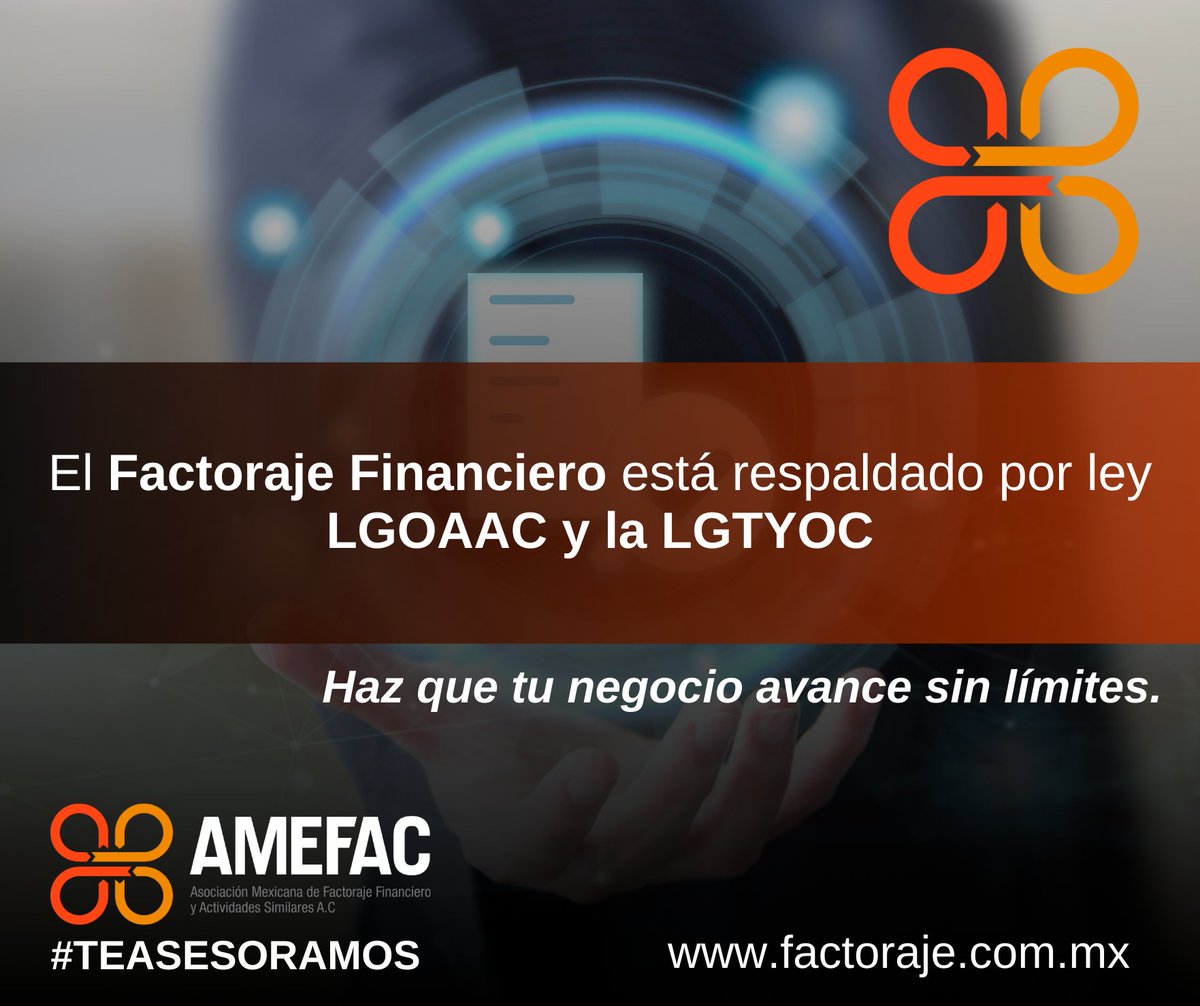 El factoraje financiero está respaldado por ley.

Bajo la LGOAAC y la LGTYOC, empresas y personas físicas con actividad empresarial pueden ceder sus cuentas por cobrar a cambio de liquidez inmediata, de forma segura y legal.

#AMEFAC #FactorajeFinanciero #cdmx #FelizLunesATodos