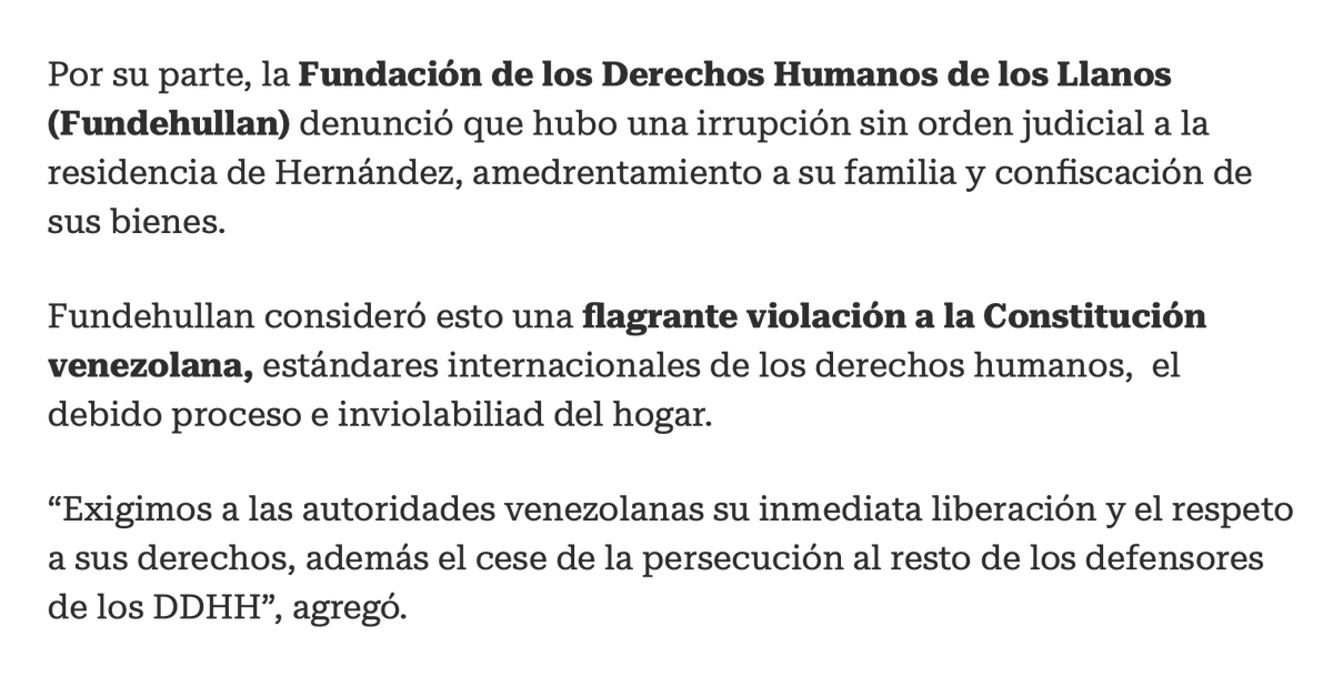 Naky's tweet photo. Denuncian detención del abogado Franyer José Hernández en Portuguesa https://t.co/RwdJP01OUS

De acuerdo a la JEP, este encarcelamiento es una “clara criminalización de la labor de la defensa de DDHH y una vulneración al derecho al ejercicio libre de la profesión legal”. https://t.co/vtwjg3lyAD