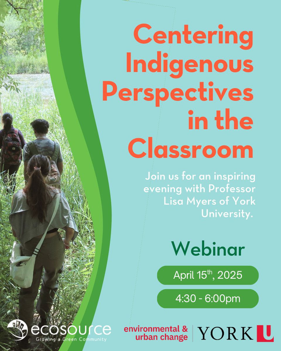 Join us for a discussion with Professor Lisa Myers of York University about going beyond land acknowledgements &amp; importance of knowing the land we're on and our responsibilities to it and each other (part of our Advanced Teacher Training Program) Register ecosource.ca/advanced-teach…