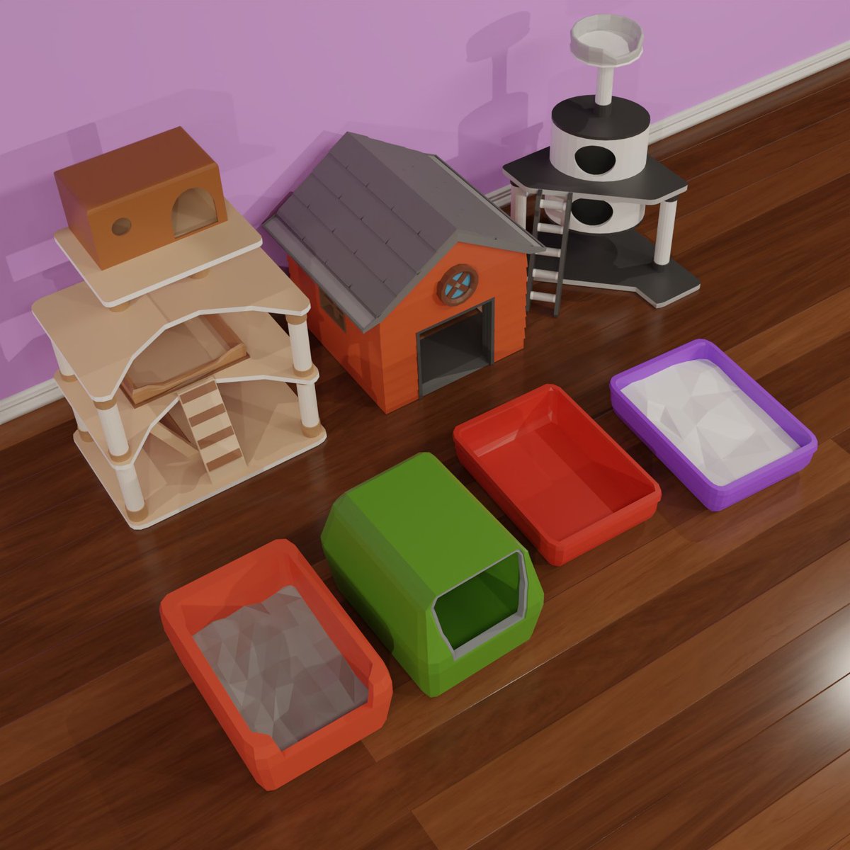 ParisPixels3D's tweet photo. This Asset Pack has been in the works for at least a year with little to no time to put into it, finally I have completed it! The Low-Poly Pets Supplies Pack!  Link in Bio! #pets #gameassets #lowpoly https://t.co/TTeqQwjEl9