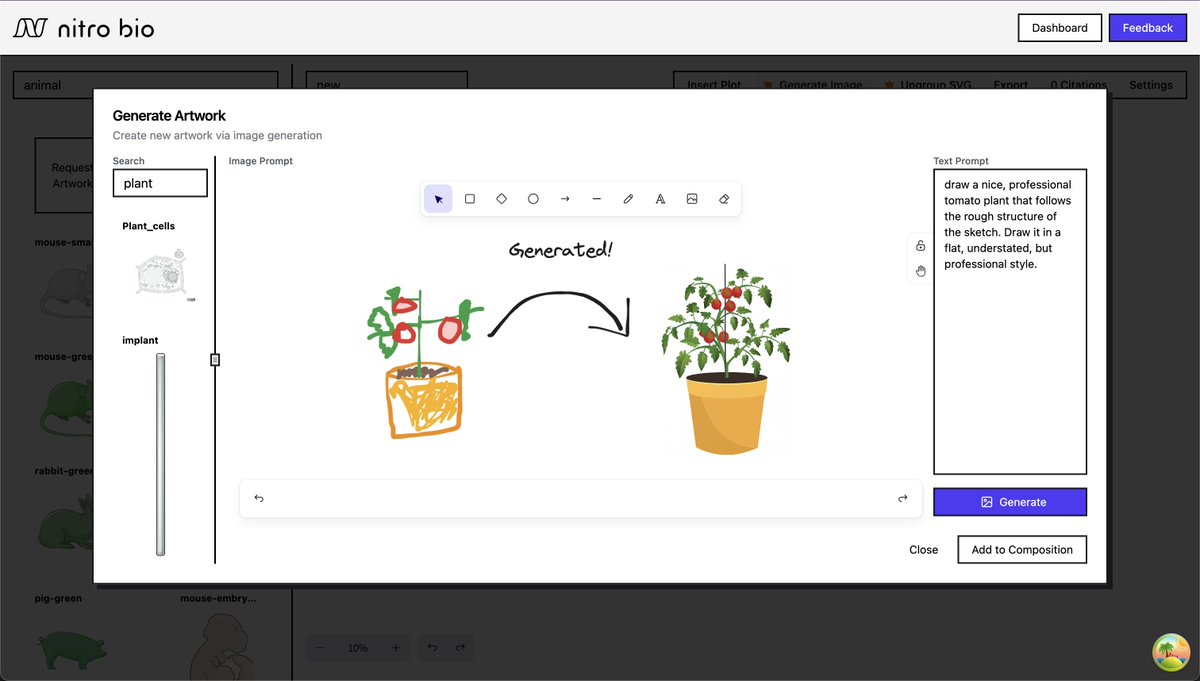 Sometimes, you just need something now that will get the job done. Now, you can generate icons right in BioGraphics. You can start from a rough sketch, an existing icon, or just a text prompt and generate an icon in seconds.