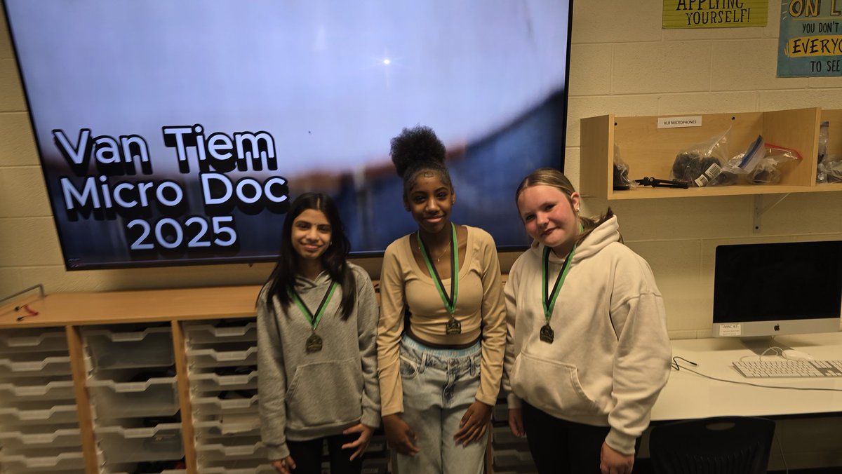 Congrats to our first 2nd semester Bobby Award winners for best micro- documentary. The winners documented Mr. Van Tiem! He received an honorary Bobby Award too! Great job Girls! #videotechies