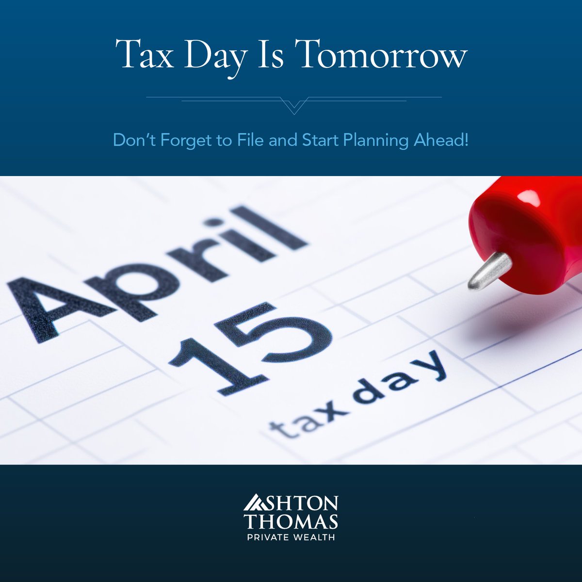 As we approach Tax Day tomorrow, we want to remind all of our clients to ensure their returns are filed on time. And, that it's not too early to start planning for your 2025 tax filing.

In recognition of Financial Literacy Month, Tax Day is the perfect opportunity to reflect on