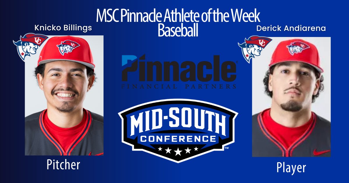 Mid-South Conference (@midsouthsports) on Twitter photo ⚾️Baseball⚾️
.<a href="/UC_Patriots/">UC Athletics</a> SWEEP for the second week straight‼️‼️
Knicko Billings earns MSC Pitching honors while teammate Derick Andiarena earns MSC Player honors‼️‼️
Check out the full release below👇👇
🔗 shorturl.at/r1jQG ⚾️Baseball⚾️
.<a href="/UC_Patriots/">UC Athletics</a> SWEEP for the second week straight‼️‼️
Knicko Billings earns MSC Pitching honors while teammate Derick Andiarena earns MSC Player honors‼️‼️
Check out the full release below👇👇
🔗 shorturl.at/r1jQG