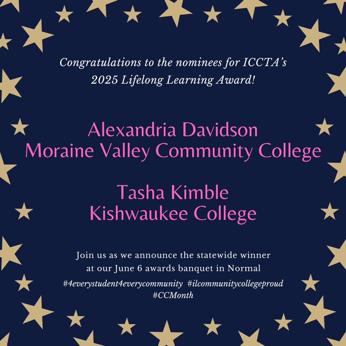 ICCTA’s Lifelong Learning Award celebrates IL community college students who have used their community college as a resource on multiple occasions. Together our nominees have earned 3 associate degrees, 2 bachelor's degrees &amp; 6 certificates. #CCMonth #4EveryStudent4EveryCommunity