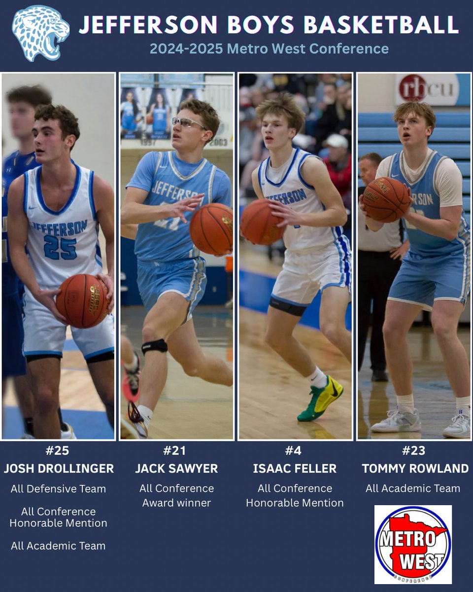 Jefferson Boys Basketball (@jagboysbball) on Twitter photo Congratulations to the 2024-25 Metro West Conference winners & honorable mentions! Go Jags!
<a href="/MSHSL/">Minnesota State High School League</a> Congratulations to the 2024-25 Metro West Conference winners & honorable mentions! Go Jags!
<a href="/MSHSL/">Minnesota State High School League</a>