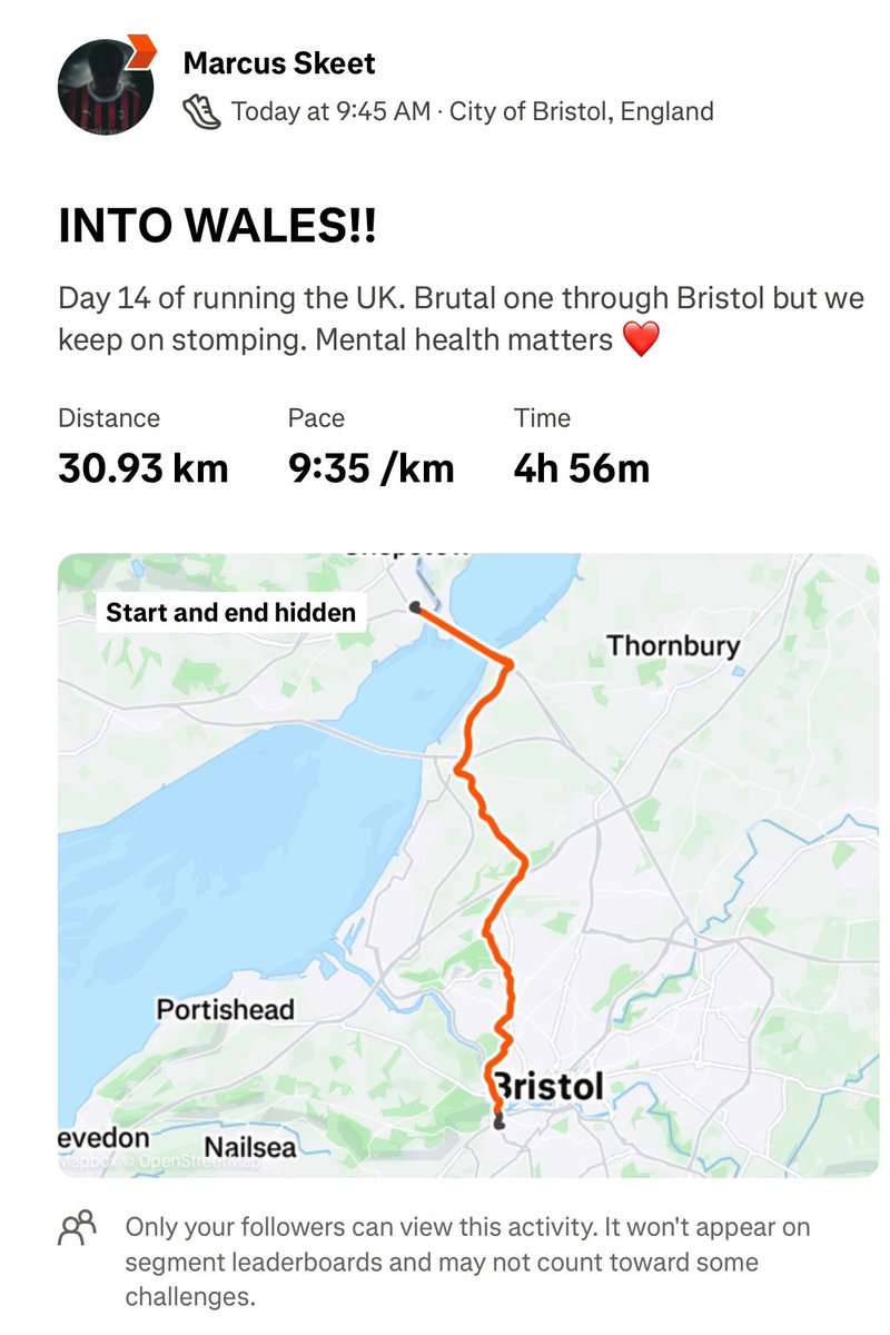 WELCOME TO WALES 🏴󠁧󠁢󠁷󠁬󠁳󠁿 Day 14 completed of running the length of the UK.

2 weeks in and and we’ve entered our second country of the challenge. Tough day up through Bristol and across the Severn bridge but so glad to finish the day strong. 

My first checkpoint was to make it to