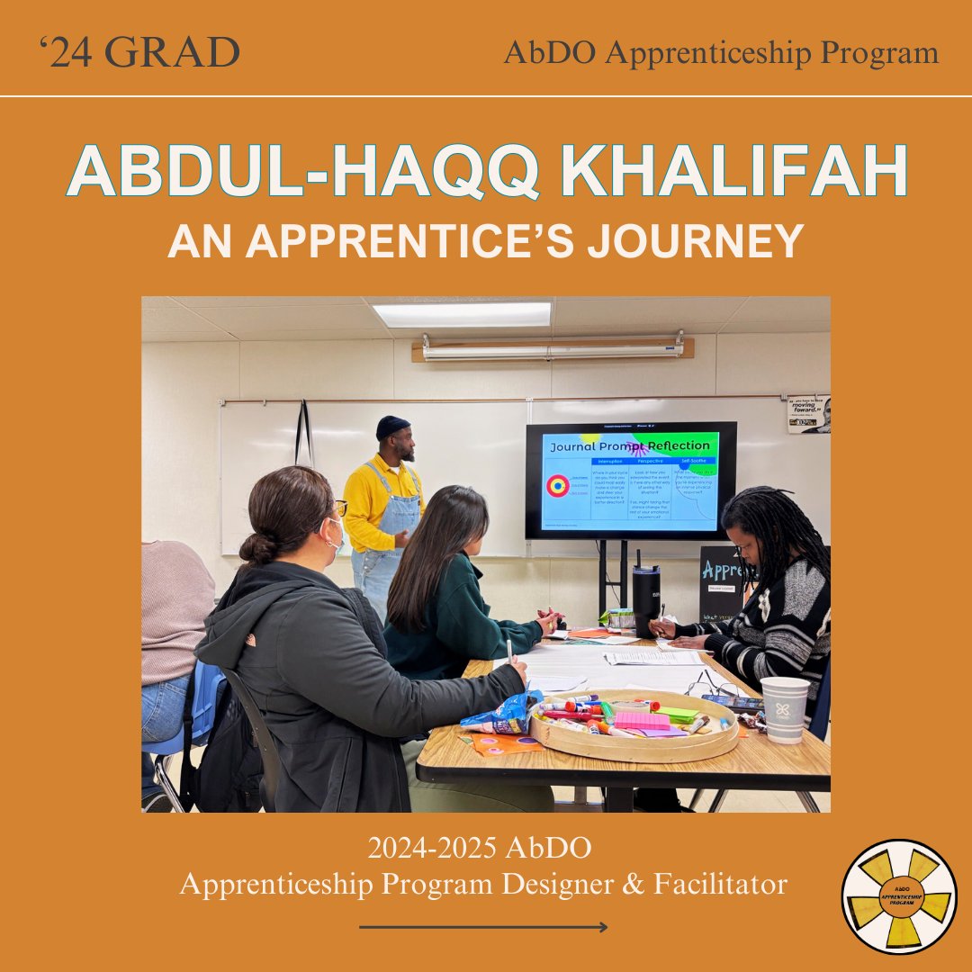 Next in our #ApprenticeJourney series: Abdul-Haqq Khalifah 🌱

From fellow to apprentice to co-lead, he reminds us that showing up with openness expands our gifts + impact.

Feel the pull? Apply to the #AbDO Apprenticeship for Black &amp; Brown educators in Oakland.