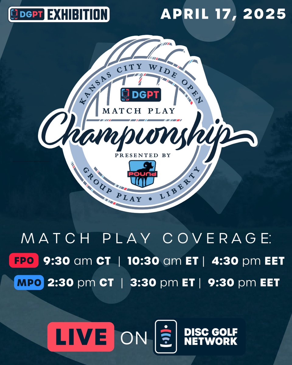 DiscGolfProTour's tweet photo. The first Match Play event is in 2 days! Here's when to tune in 🍿 https://t.co/U51LngSHOM