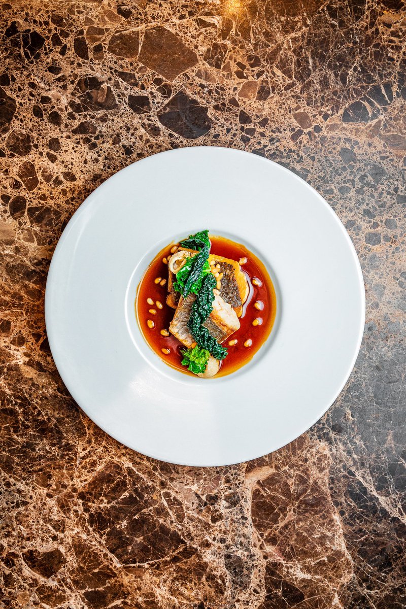 Stone bass, preserved lemon, cuttlefish, pine nuts, chicken jus!!

Big hitter in flavour town!! 

<a href="/LdnCarriageWrks/">The London Carriage Works</a> 

#SpringVibes