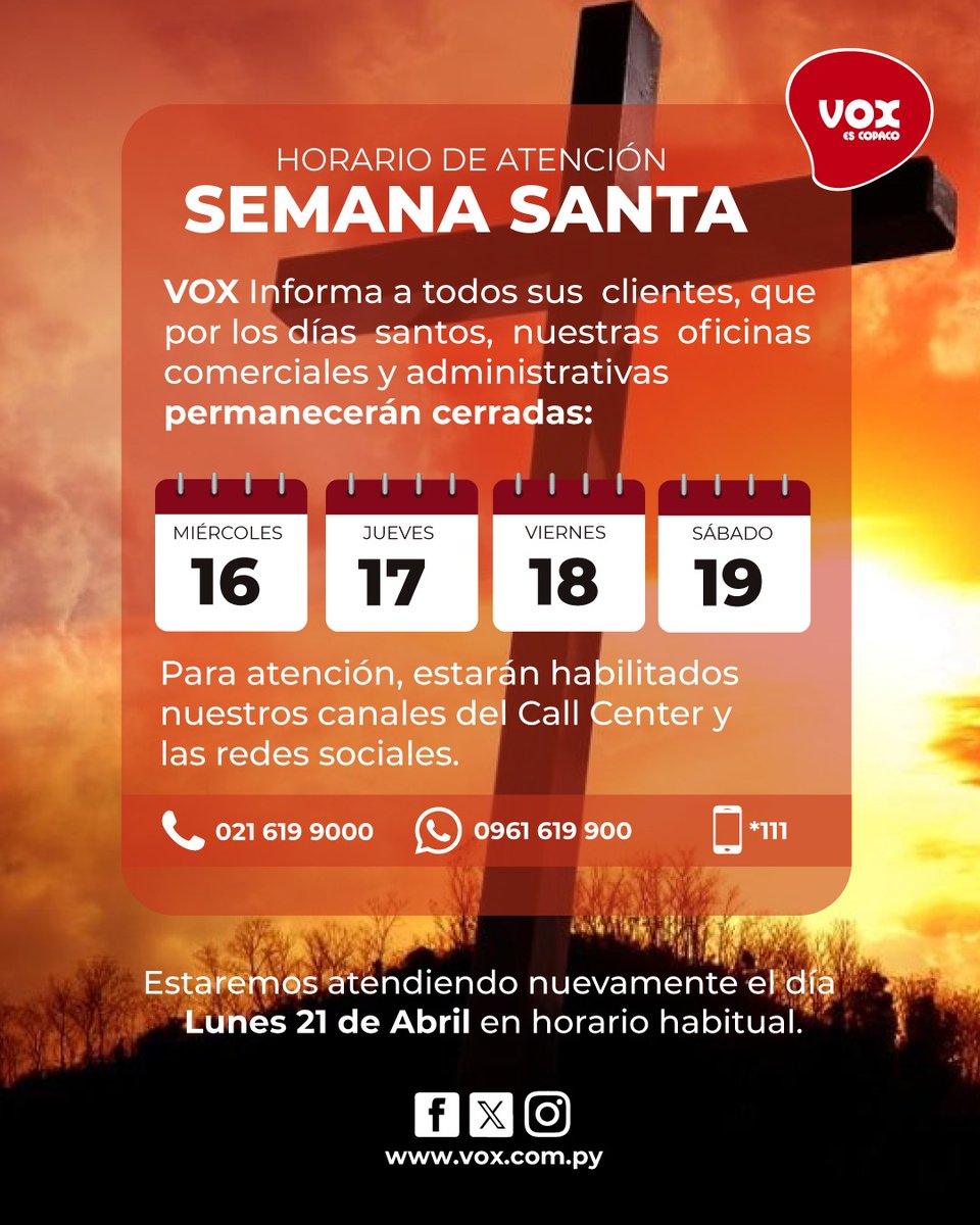 voxpy's tweet image. Horario de atención 📌